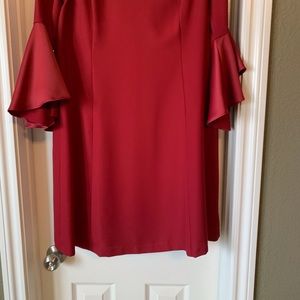 Matador Red Crepe and Silk Ruffle Sleeve Dress
